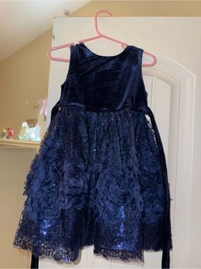 Biscotti Navy Floral Sequin Tulle Dress